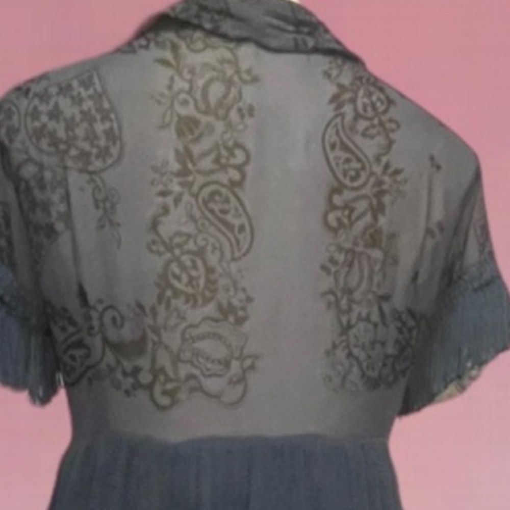ODD MOLLY Uncorporated Silk Fringe Short Sleeve Mini Dress - Picture 5 of 6